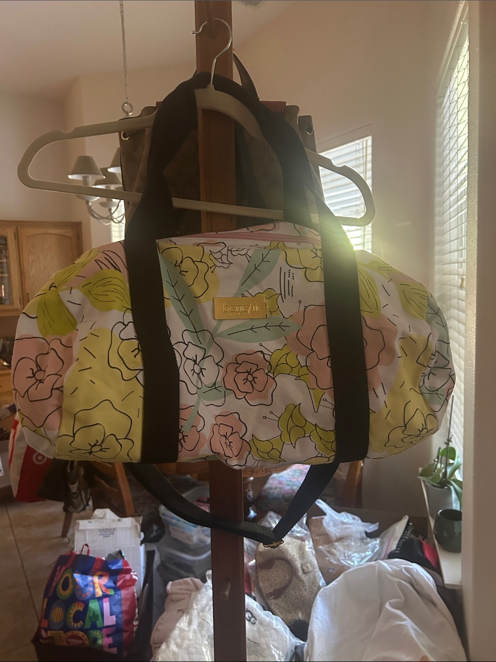 Benefit Floral Travel Duffel in Yellow, Pink, Green